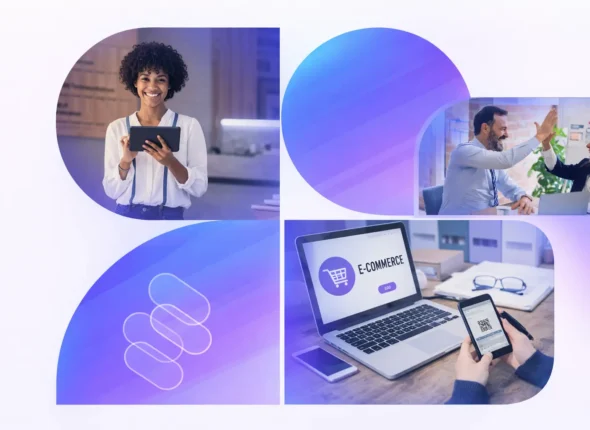Business professionals using digital technology and e-commerce solutions to drive business growth and customer success