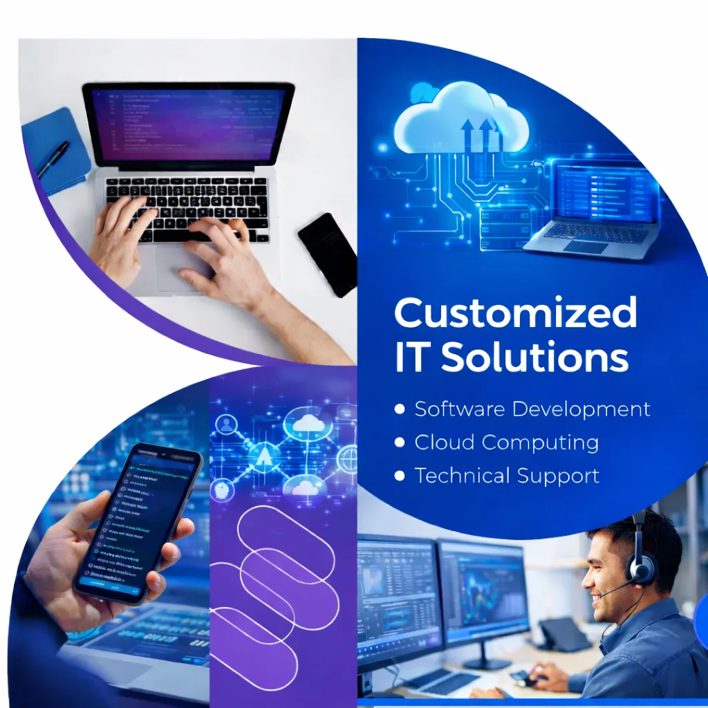 Customized IT solutions including software development, cloud computing services and technical support for businesses