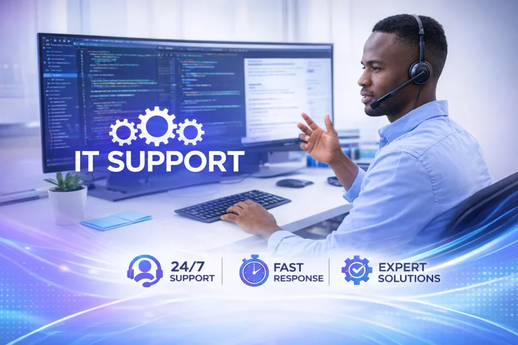 Professional IT support services with 24/7 monitoring, fast response times and expert technical assistance